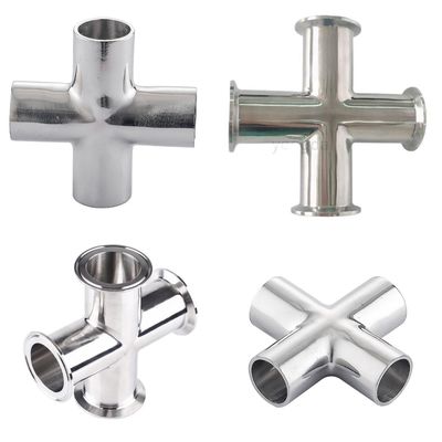 Acero inoxidable higiénico ISO 304 316 de 4 vías de ajuste de tubería soldado cruzada abrazada