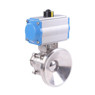 304 316 Acero inoxidable, sujeción de soldadura higiénica, válvula de bolas con accionador neumático