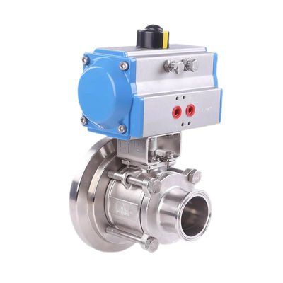 304 316 Acero inoxidable, sujeción de soldadura higiénica, válvula de bolas con accionador neumático