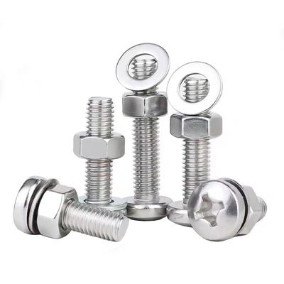 Equivoco M2 M3 M4 SS304 SS316 Conjuntos de tornillos de cabeza plana y nueces hexagonales de lavadora plana en relieve cruzado