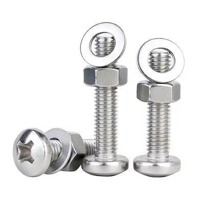 Equivoco M2 M3 M4 SS304 SS316 Conjuntos de tornillos de cabeza plana y nueces hexagonales de lavadora plana en relieve cruzado