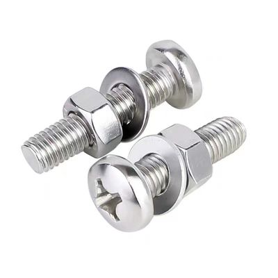 Equivoco M2 M3 M4 SS304 SS316 Conjuntos de tornillos de cabeza plana y nueces hexagonales de lavadora plana en relieve cruzado