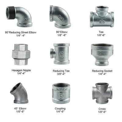 Accesorios para tubos de hierro galvanizado de rosca maleable para tamaños iguales de 1 a 8' a precios competitivos