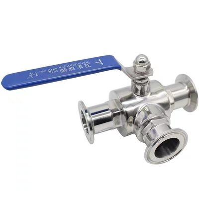 Acero inoxidable 304 316 316L fundición sanitario de 3 vías manual válvula de bola 1/2 pulgada DIN 3A SMS