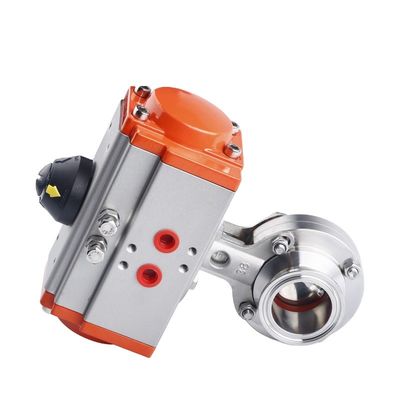 Medios de agua Sanitaria de acero inoxidable 304 Tri Clamp Actuador neumático válvula mariposa