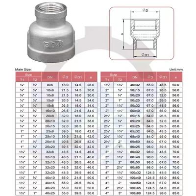 Acero inoxidable 201 304 316 Npt BSP Accesorios de acoplamiento de tuberías rosadas Reducción de toma de corriente
