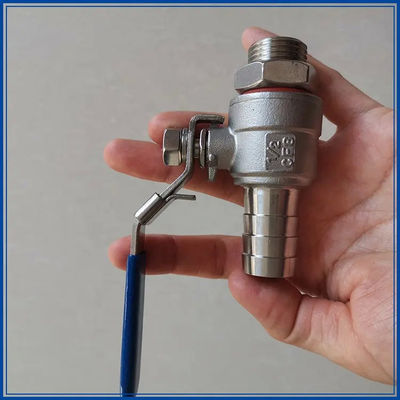 Plata WZ 1/2 "acero inoxidable 304 2PC válvula de bola de manguera de púas con rosca SS válvula de bola de manguera roscada