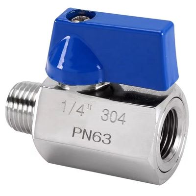 Válvula de bola de tipo mini estándar de flujo igual en material sanitario de acero inoxidable 304 316
