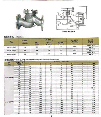 Válvula de verificación de flanco de acero inoxidable 304 DN40 con diseño de elevación y certificado ISO9001