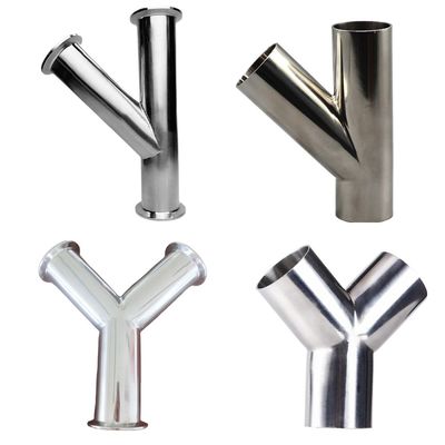 Conector sanitario de acero inoxidable Y tipo 3 con conexión de soldadura de tres pinzas