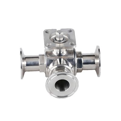 Manual de acero inoxidable sanitario 304/316L válvula de bola de 3 vías de tri-clampada con almohadilla de montaje alta