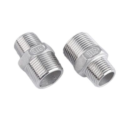 304/316L de acero inoxidable BSP/NPT Filamento masculino Hexagonal pezón para medios de agua 1/4''-4.0