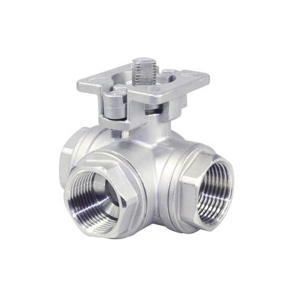 Válvula de agua industrial de plataforma alta de tres vías con bola flotante femenina de acero inoxidable