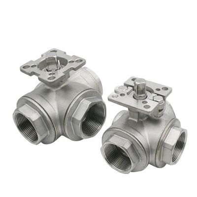 Válvula de agua industrial de plataforma alta de tres vías con bola flotante femenina de acero inoxidable